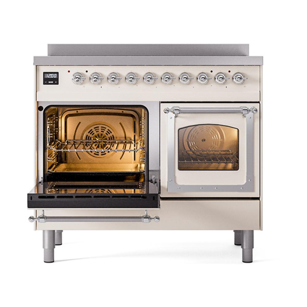 ILVE UNDI406NMPAWC Nostalgie II Noblesse 40 inch Induction Range (Triple Glass Door, Antique White, Chrome)