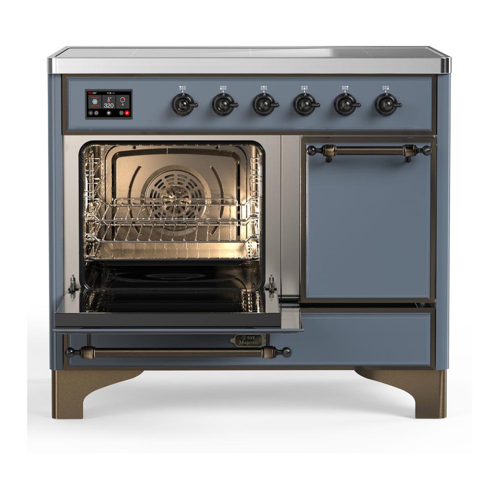 ILVE UMDIB40QNR3BGB Majestic III 40 inch Induction Range with 6 Elements, 3.82 cu. ft. Total Oven Capacity (Solid Door, Blue Grey, Burnished)