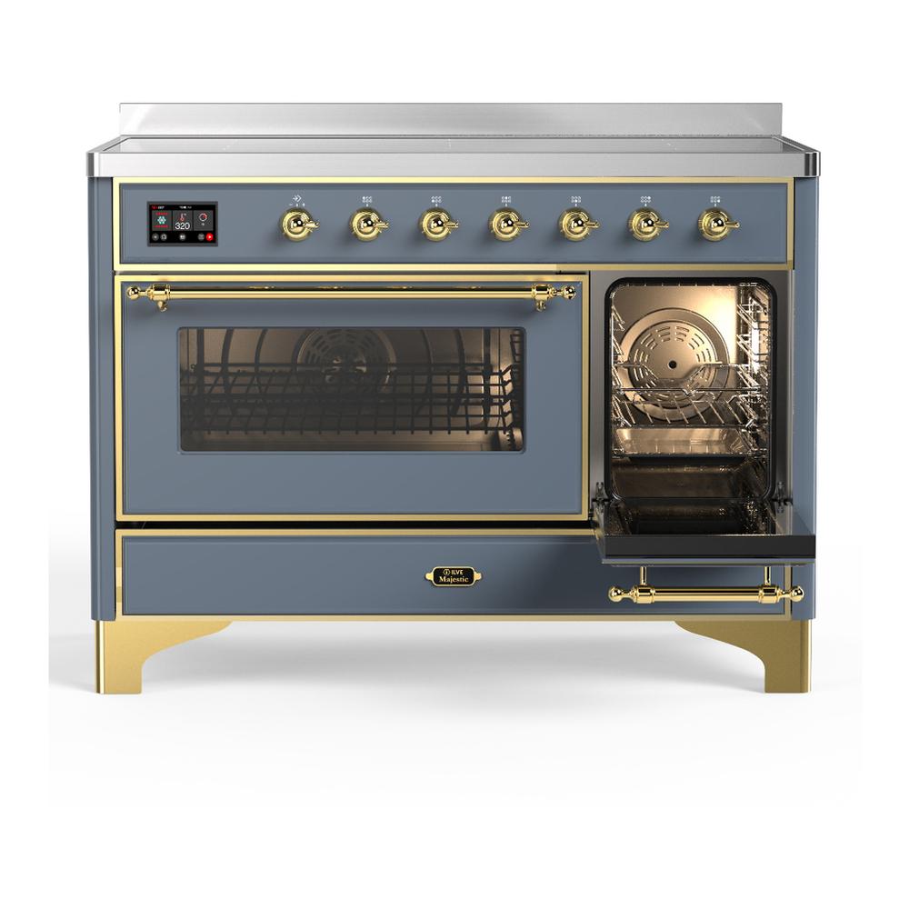 ILVE UMIB48NR3BGG Majestic III 48 inch Induction Range with 6 Elements, 5.02 cu. ft. Total Oven Capacity (Triple Glass Door, Blue Grey, Brass)