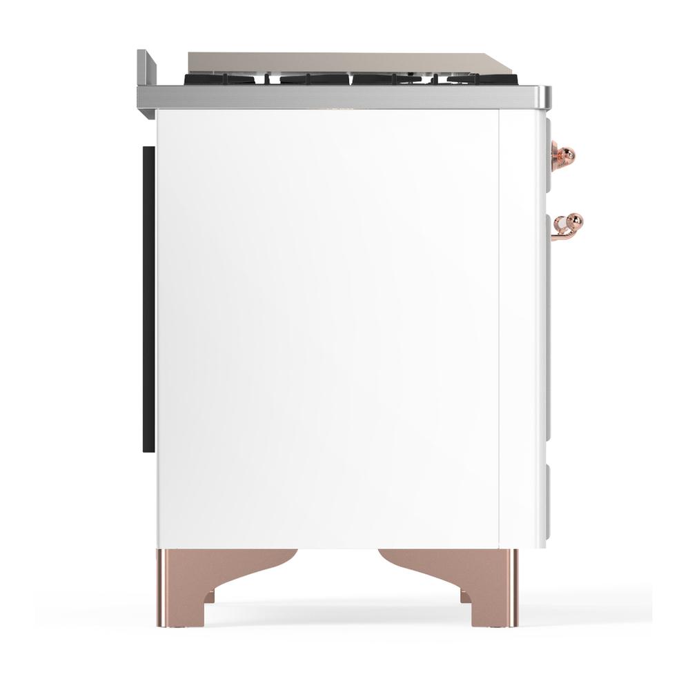 ILVE UM36FQNR3WHP Majestic III 36 inch Dual Fuel Range with 6 Black Brass Burners and Griddle, Dual Function Burner up to 25,000 BTU (Solid Door, White, Copper, Natural Gas)