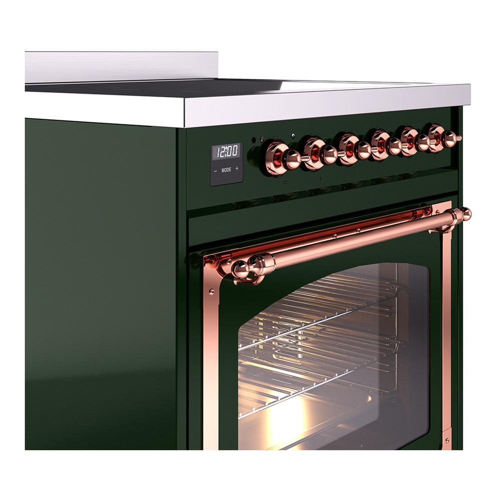 ILVE UNI304NMPEGP Nostalgie II Noblesse 30 inch Induction Range (Triple Glass Door, Emerald Green, Copper)