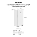 Verona VEFCF3320WH 33 inch Convertible Upright Freezer/Refrigerator with 20.2 cu. ft. Capacity, Exterior Control Panel, Garage Ready, Energy Star (White)