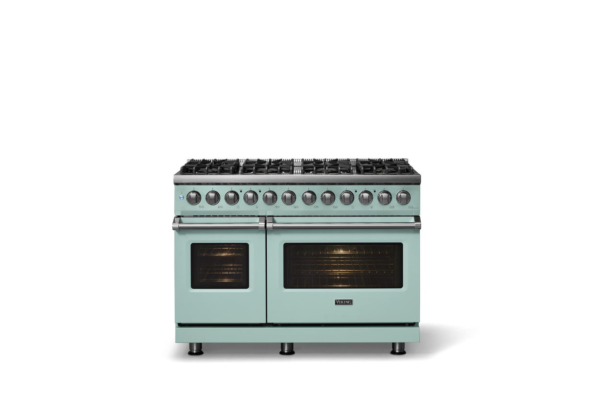 48"W. Dual Fuel Range (Burner: 8b, Finish: Splash, Trim: Polished Chrome, Fuel: Natural Gas)