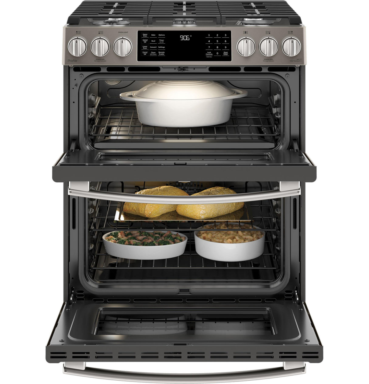 GE Profile™ 30" Smart Slide-In Front-Control Gas Double Oven Convection Range