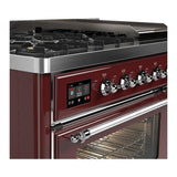 ILVE UM48FNR3BUCLP Majestic III 48 inch Dual Fuel Range with 8 Burners and Griddle, Dual Function Burner up to 25,000 BTU (Liquid Propane, Triple Glass Door, Burgundy, Chrome)