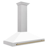 ZLINE 48 in. Autograph Edition DuraSnow Stainless Steel Range Hood with White Matte Shell and Accented Handles (KB4SNZ-WM48) [Color: Champagne Bronze Accents]