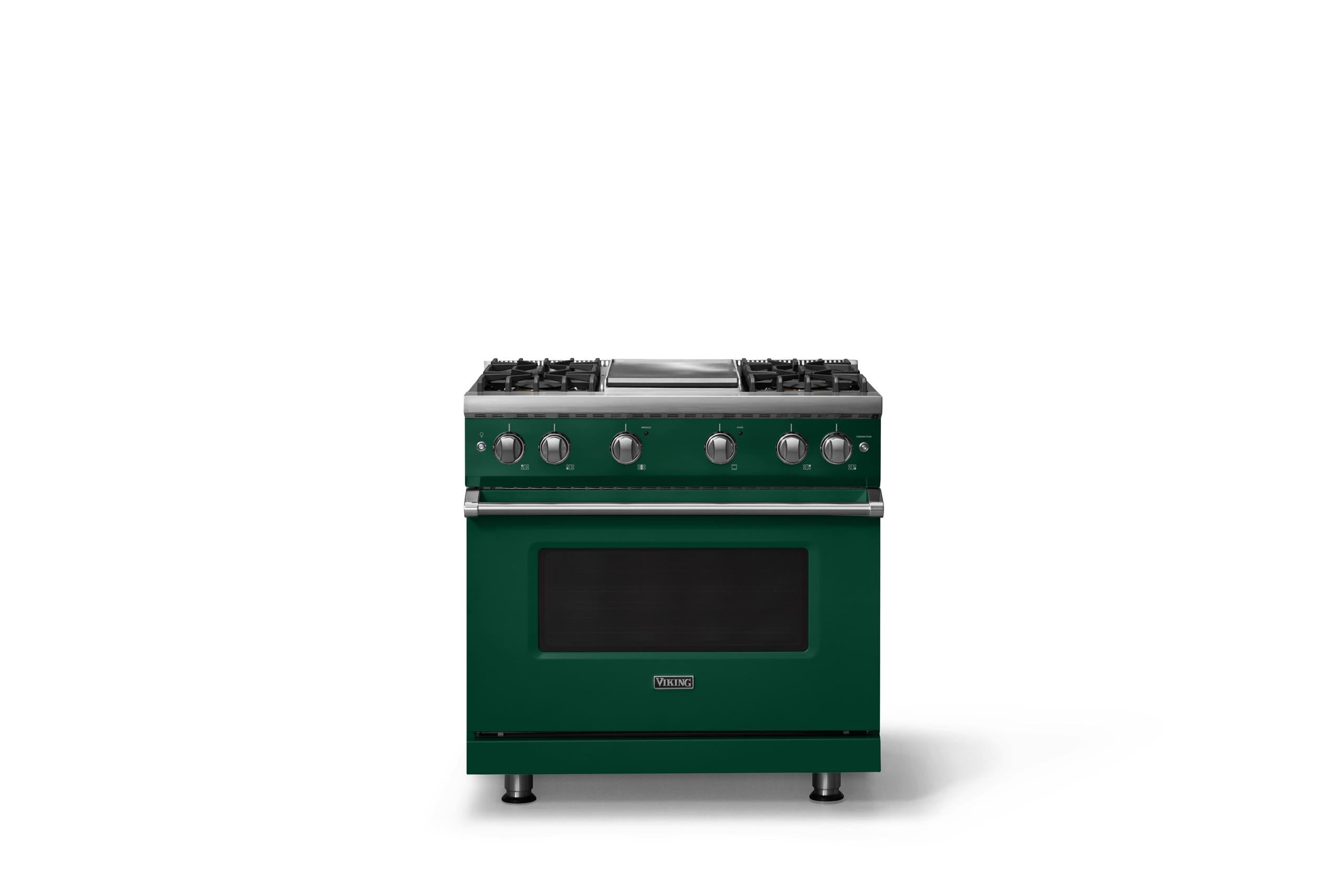 36"W. Sealed Burner Gas Range (Burner: 4g, Finish: Ivy, Trim: Polished Chrome, Fuel: Natural Gas)