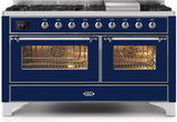 Majestic II 60 Inch Dual Fuel Natural Gas Freestanding Range in Blue with Chrome Trim