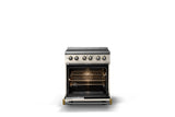 30"W. Induction Range (Finish: Pure White, Trim: Brushed Brass)