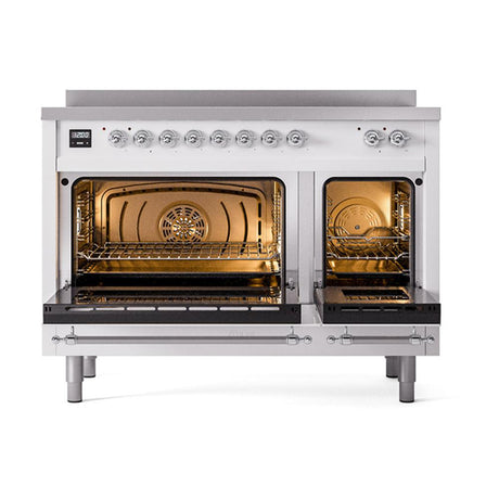 ILVE UNI486QNMPWHC Nostalgie II Noblesse 48 inch Induction Range (Solid Door, White, Chrome)