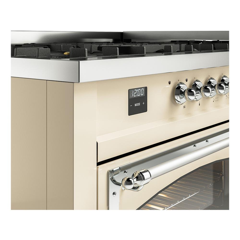 ILVE UN60FNMPAWCLP Nostalgie II Noblesse 60 inch Dual Fuel Range (9 Sealed Burners + Griddle, Liquid Propane, Triple Glass Door, Antique White, Chrome)