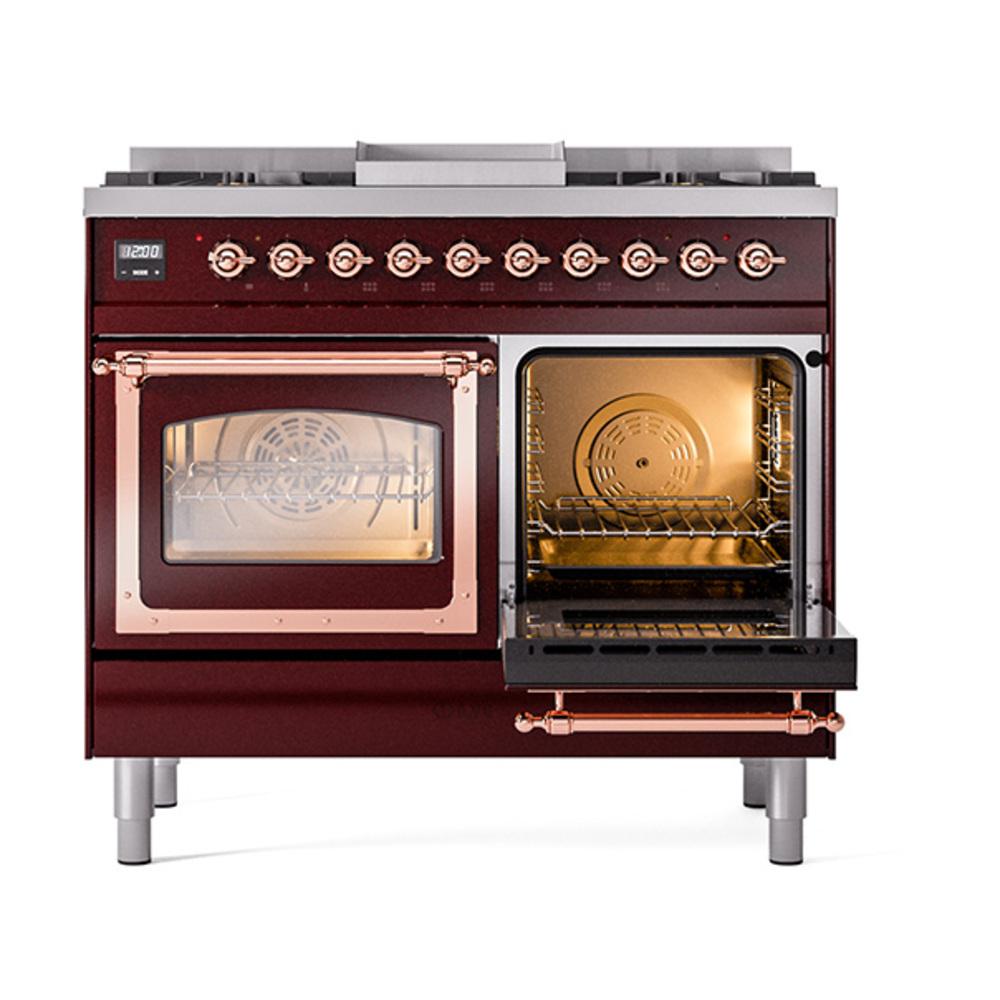 ILVE UND40FNMPBUP Nostalgie II Noblesse 40 inch Dual Fuel Range (Natural Gas, Triple Glass Door, Burgundy, Copper)