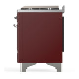 ILVE UM60FQNR3BUC Majestic III 60 inch Dual Fuel Range with 9 Burners and Griddle, Dual Function Burner up to 25,000 BTU (Natural Gas, Solid Door, Burgundy, Chrome)