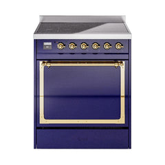 ILVE UNI304QNMPMBG Nostalgie II Noblesse 30 inch Induction Range (Solid Door, Midnight Blue, Brass)