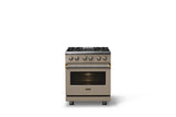 30"W. Dual Fuel Range (Finish: Nantucket, Trim: Brushed Brass, Fuel: Propane)
