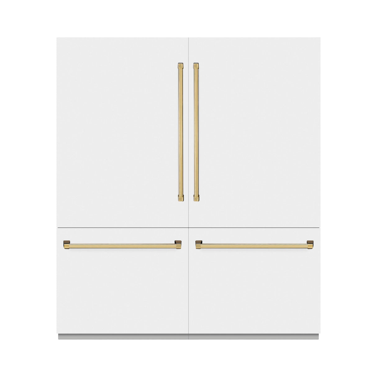 ZLINE Autograph Edition 72 in. 39.6 cu. ft. French Door Built-In Bottom Freezer Refrigerator with Water Dispensers and Ice Makers in White Matte and Polished Gold Accents (RBITZ-WM-72-G)