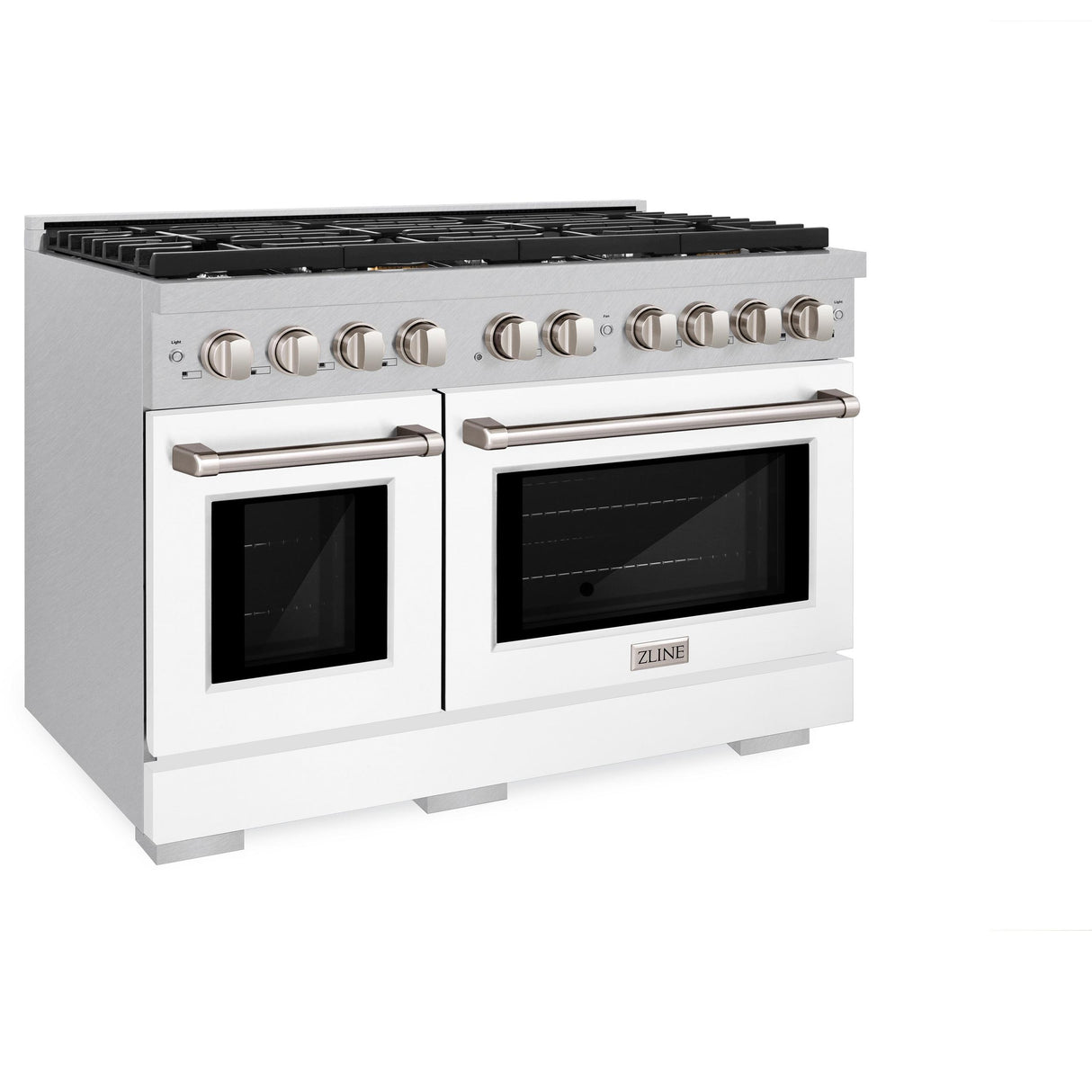 ZLINE 48 in. 6.7 cu. ft. 8 Burner Double Oven Gas Range in DuraSnow' Stainless Steel with White Matte Doors (SGRS-WM-48)