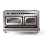 ILVE UN60FNMPSSBLP Nostalgie II Noblesse 60 inch Dual Fuel Range (9 Sealed Burners + Griddle, Liquid Propane, Triple Glass Door, Stainless Steel, Burnished)