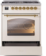 Nostalgie II 30 Inch Dual Fuel Natural Gas Freestanding Range in Antique White with Brass Trim
