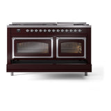 ILVE UN60FNMPBUC Nostalgie II Noblesse 60 inch Dual Fuel Range (9 Sealed Burners + Griddle, Natural Gas, Triple Glass Door, Burgundy, Chrome)