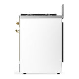 ILVE UM30QNR3WHG Majestic III 30 inch Dual Fuel Range with 5 Black Brass Burners, Dual Function Burner up to 25,000 BTU (Natural Gas, Solid Door, White, Brass)