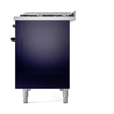 ILVE UN48FQNMPMBBLP Nostalgie II Noblesse 48 inch Dual Fuel Range (8 Sealed Burners + Griddle, Liquid Propane, Solid Door, Midnight Blue, Burnished)