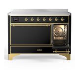 ILVE UMIB48QNR3BKG Majestic III 48 inch Induction Range with 6 Elements, 5.02 cu. ft. Total Oven Capacity (Solid Door, Glossy Black, Brass)