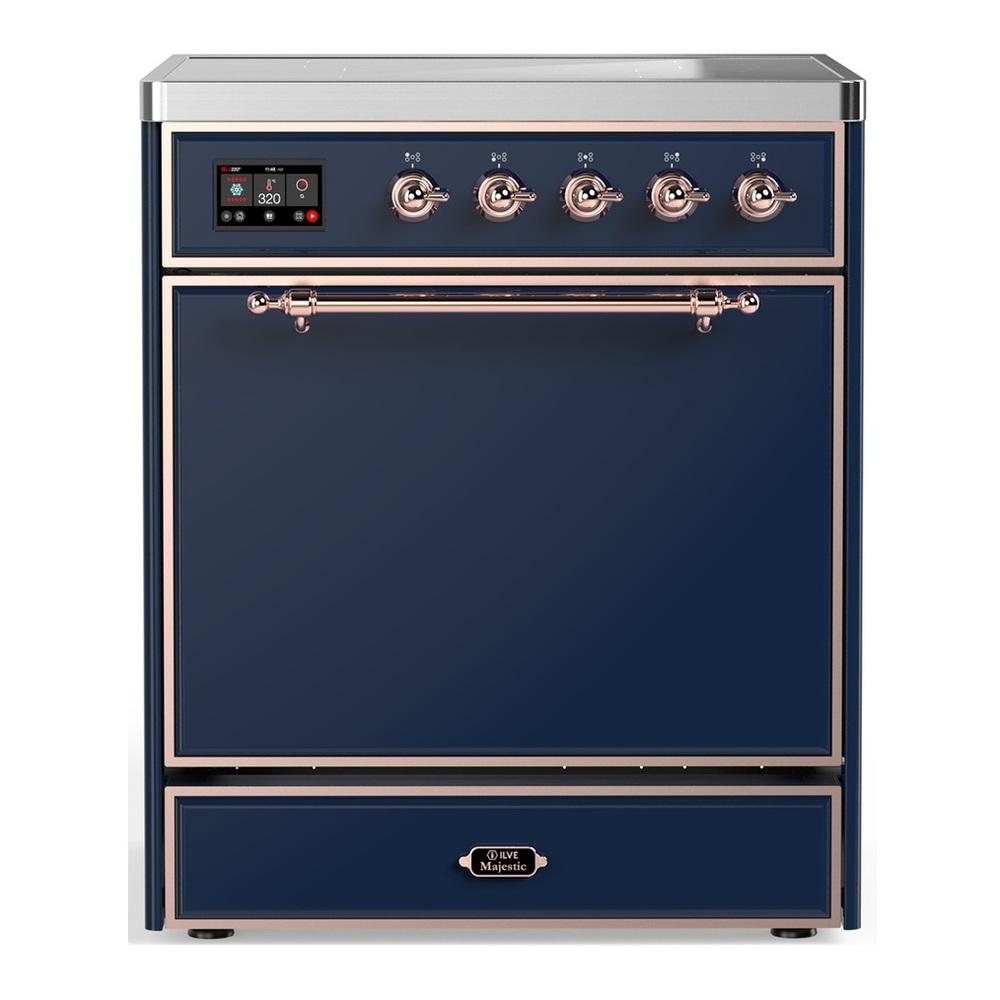 ILVE UMIB30QNR3MBP Majestic III 30 inch Induction Range with 4 Elements, 4 cu. ft. Oven Capacity (Solid Door, Midnight Blue, Copper)