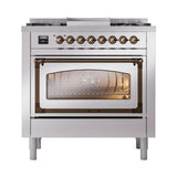 ILVE UN36FNMPSSBLP Nostalgie II Noblesse 36 inch Dual Fuel Range (Liquid Propane, Triple Glass Door, Stainless Steel, Burnished)