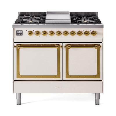 ILVE UND40FQNMPAWGLP Nostalgie II Noblesse 40 inch Dual Fuel Range (Liquid Propane, Solid Door, Antique White, Brass)
