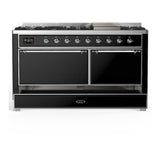 ILVE UM60FQNR3BKC Majestic III 60 inch Dual Fuel Range with 9 Burners and Griddle, Dual Function Burner up to 25,000 BTU (Natural Gas, Solid Door, Glossy Black, Chrome)