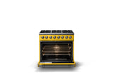 36"W. Dual Fuel Range (Burner: 6b, Finish: Daffodil, Trim: Brushed Brass, Fuel: Propane)