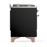 ILVE UM60FSQNR3BKPLP Majestic III 60 inch Dual Fuel Range with 7 Burners, Griddle and French Top, Dual Function Burner with up to 25,000 BTU (Liquid Propane, Solid Door, Glossy Black, Copper)