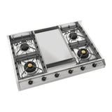 ILVE UHCP965FNSSB Nostalgie II 36 inch Built-In Gas Cooktop with Griddle, in Stainless Steel (Natural Gas, Burnished)