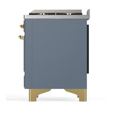 ILVE UM48FQNR3BGGLP Majestic III 48 inch Dual Fuel Range with 8 Burners and Griddle, Dual Function Burner up to 25,000 BTU (Liquid Propane, Solid Door, Blue Grey, Brass)