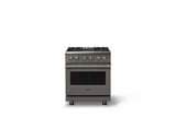 30"W. Dual Fuel Range (Finish: Damascus Gray, Trim: Brushed Brass, Fuel: Propane)
