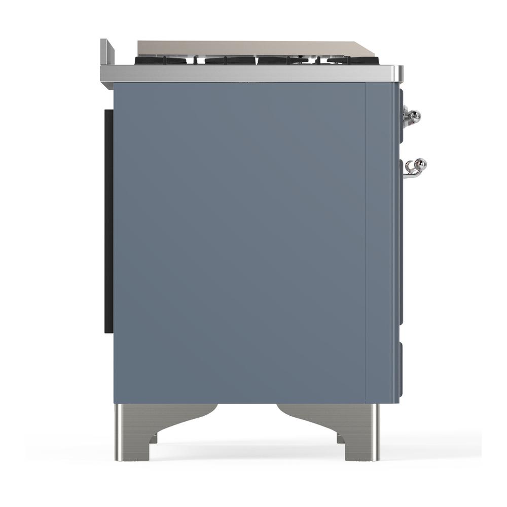 ILVE UMD40FQNR3BGC Majestic III 40 inch Dual Fuel Range with 6 Burners and Griddle, Dual Function Burner up to 25,000 BTU (Natural Gas, Solid Door, Blue Grey, Chrome)