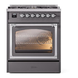 ILVE UN30NMPMGC Nostalgie II Noblesse 30 inch Dual Fuel Range (Natural Gas, Triple Glass Door, Graphite Matte, Chrome)