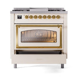 ILVE UN36FNMPAWG Nostalgie II Noblesse 36 inch Dual Fuel Range (Natural Gas, Triple Glass Door, Antique White, Brass)