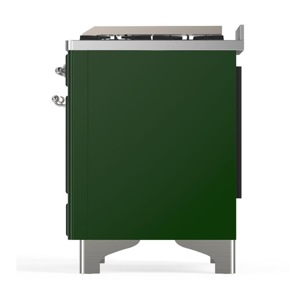 ILVE UM48FQNR3EGC Majestic III 48 inch Dual Fuel Range with 8 Burners and Griddle, Dual Function Burner up to 25,000 BTU (Natural Gas, Solid Door, Emerald Green, Chrome)