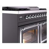 ILVE UND40FNMPMGC Nostalgie II Noblesse 40 inch Dual Fuel Range (Natural Gas, Triple Glass Door, Graphite Matte, Chrome)