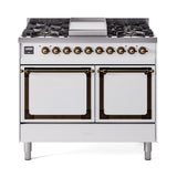 ILVE UND40FQNMPWHBLP Nostalgie II Noblesse 40 inch Dual Fuel Range (Liquid Propane, Solid Door, White, Burnished)