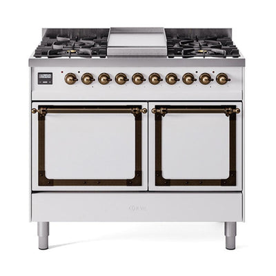 ILVE UND40FQNMPWHBLP Nostalgie II Noblesse 40 inch Dual Fuel Range (Liquid Propane, Solid Door, White, Burnished)