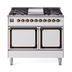 ILVE UND40FQNMPWHBLP Nostalgie II Noblesse 40 inch Dual Fuel Range (Liquid Propane, Solid Door, White, Burnished)