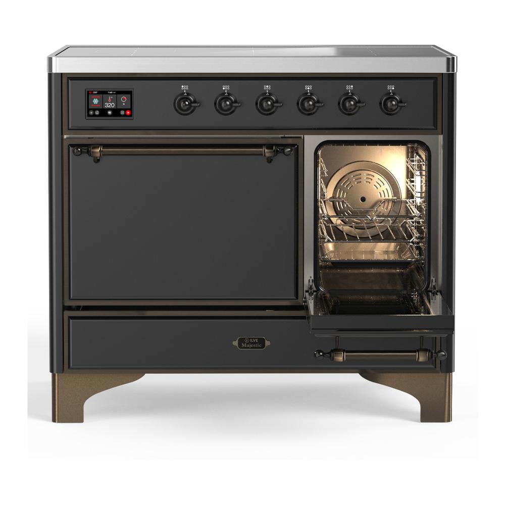 ILVE UMDIB40QNR3MGB Majestic III 40 inch Induction Range with 6 Elements, 3.82 cu. ft. Total Oven Capacity (Solid Door, Graphite Matte, Burnished)