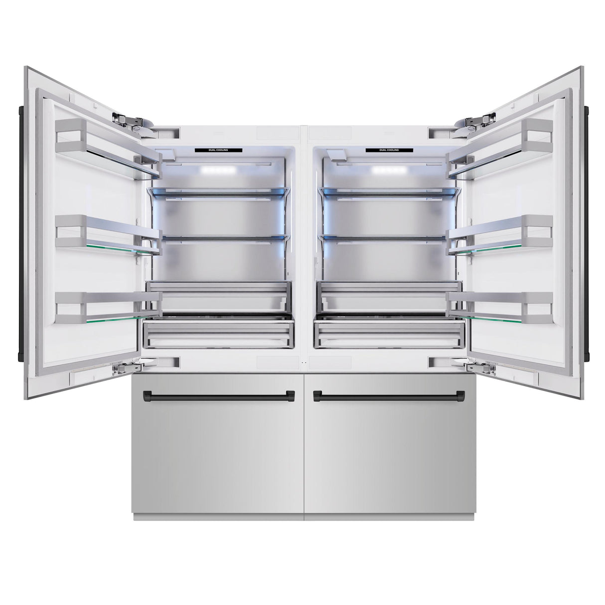 ZLINE Autograph Edition 72 in. 39.6 cu. ft. French Door Built-In Bottom Freezer Refrigerator with Water Dispensers and Ice Makers in Stainless Steel with Matte Black Accents (RBITZ-304-72MB)