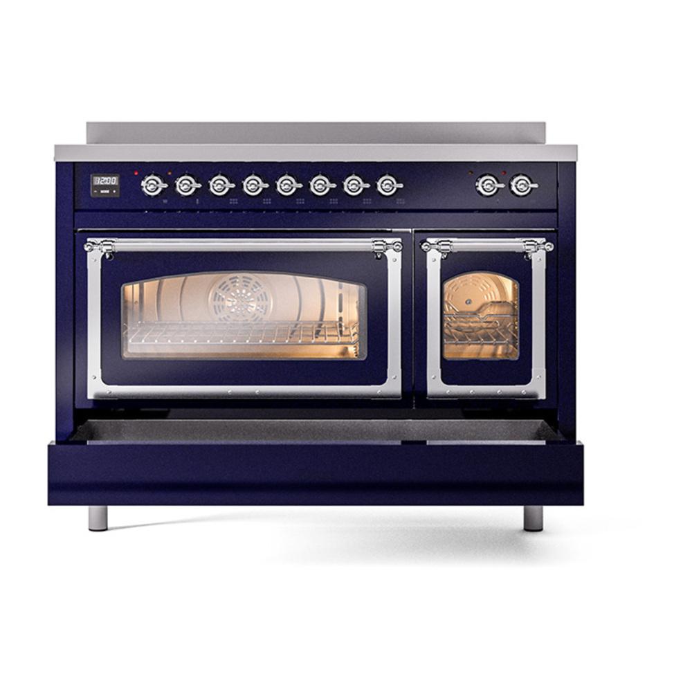 ILVE UNI486NMPMBC Nostalgie II Noblesse 48 inch Induction Range (Triple Glass Door, Midnight Blue, Chrome)