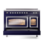 ILVE UNI486NMPMBC Nostalgie II Noblesse 48 inch Induction Range (Triple Glass Door, Midnight Blue, Chrome)