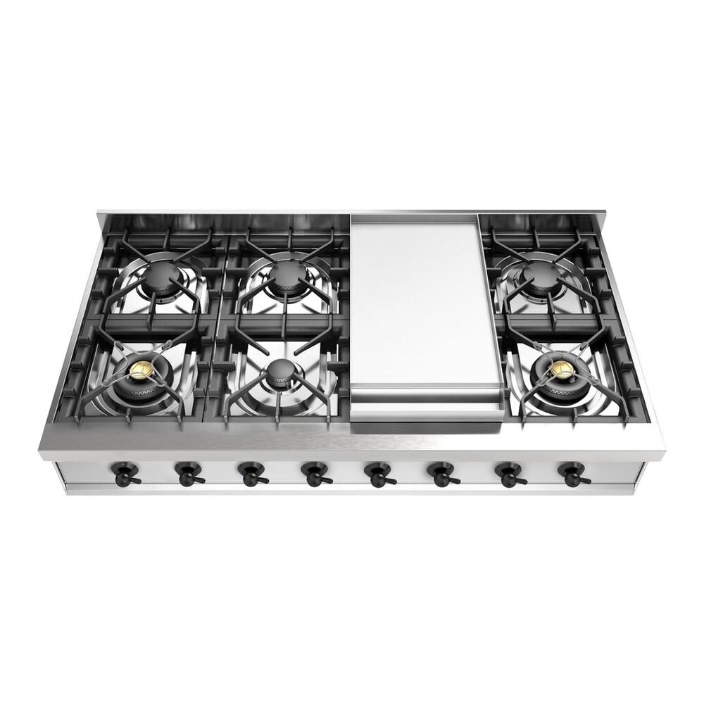 ILVE UHCP48FNSSB Nostalgie II 48 inch Built-In Gas Rangetop with Griddle, in Stainless Steel (Natural Gas, Burnished)