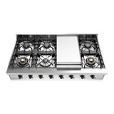 ILVE UHCP48FNSSB Nostalgie II 48 inch Built-In Gas Rangetop with Griddle, in Stainless Steel (Natural Gas, Burnished)
